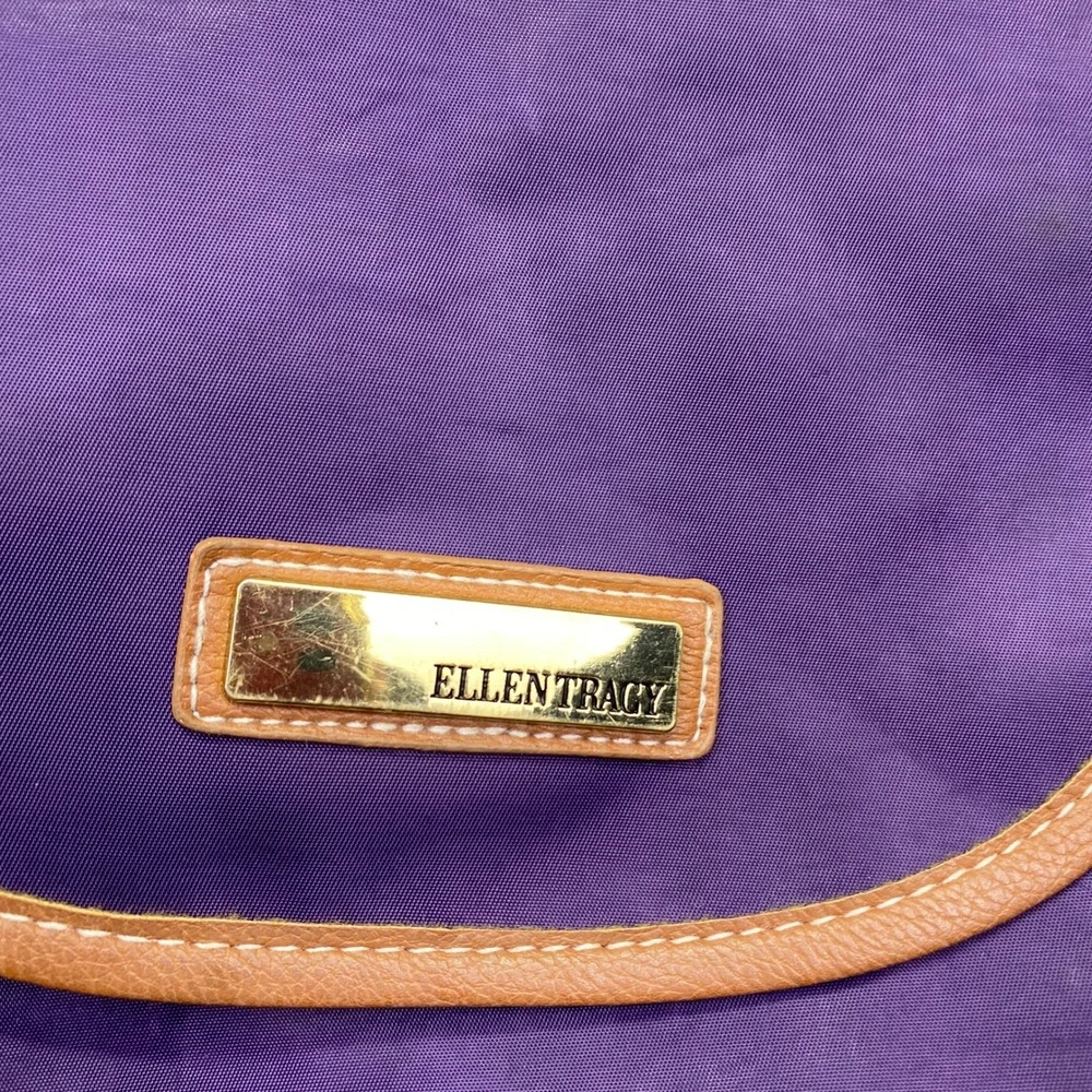 Ellen Tracy Purple Nylon Backpack with Brown Faux Leather‎ Trim Buckle Closures